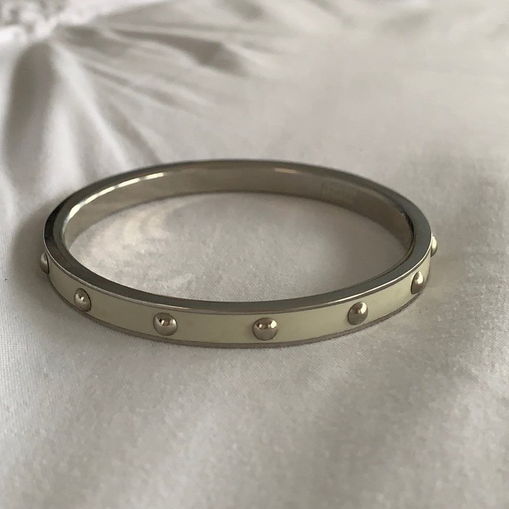 Coach Silver and White Dome Stud Bangle Bracelet